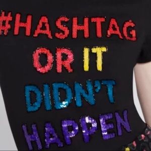 Alice + Olivia Colorful Sequin Rylyn T-Shirt. Hashtag Or It Didn’t Happen